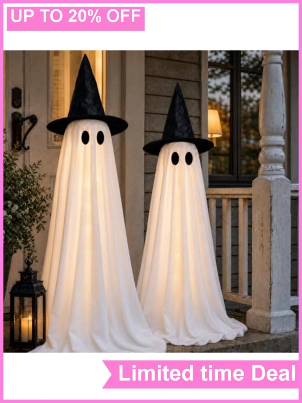 2 Pack Light Up Ghost Halloween Yard Decor with Lights Adjustable Outdoor